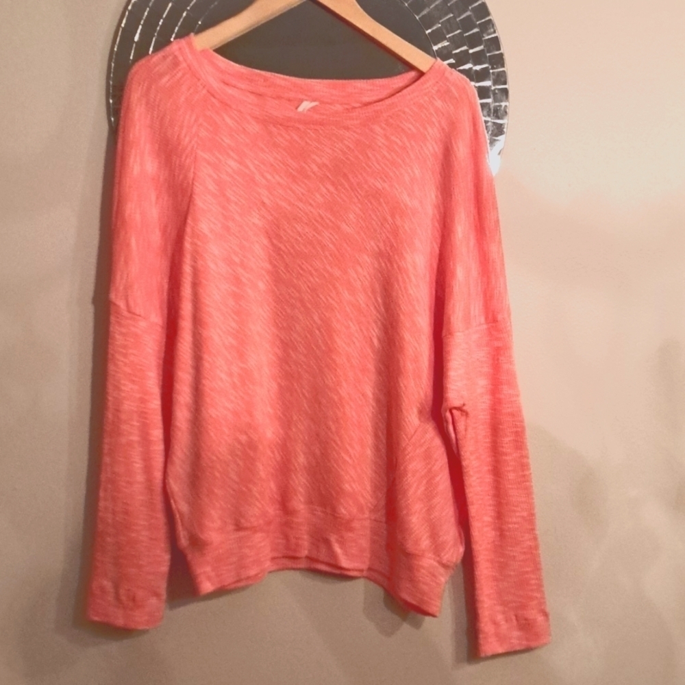 Anthropologie Women's Size Small Asymmetrical Knit Top Marled Pink Coral